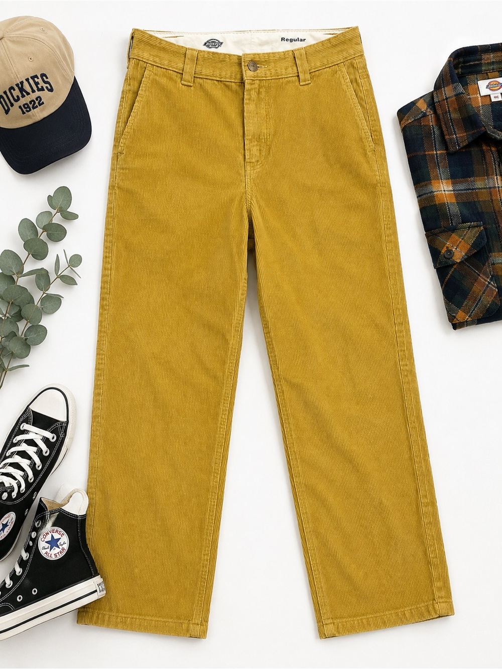 Dickies Mustard Yellow Corduroy Regular Fit Pants Size 14R
